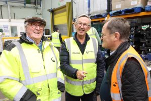 Pictured left to right: John, FareShare North East Volunteer; Joe, FareShare North East Volunteer; Geoff Miller, Deputy Lieutenant
